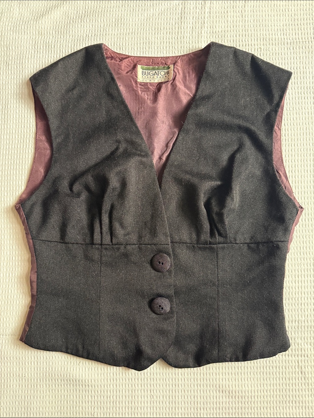 Bugatchi Black Women's Vest with Plum Lining Accent